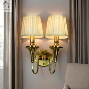 White-Fabric-Shade-Light-Gold-Brass-Wall-Flash